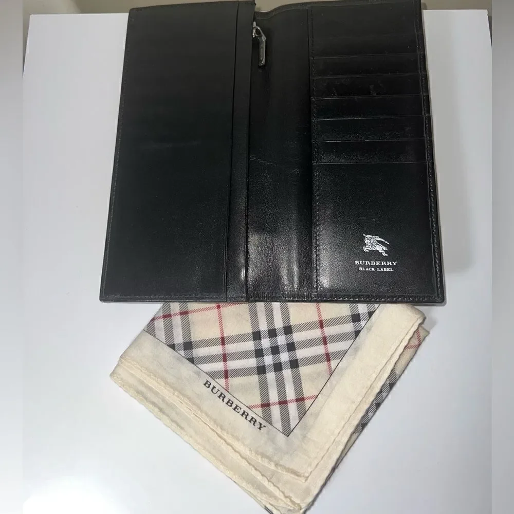BURBERRY Black Label Leather and Canvas Long Bifold Wallet